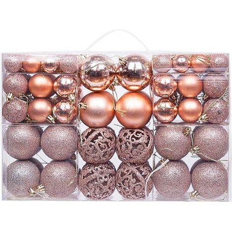 Weihnachtsdekorationsset, 100-teilig, Weihnachtsbaumschmuck für Hochzeiten, Feiertage, Weihnachtsdekoration für drinnen und draußen (Roségold)