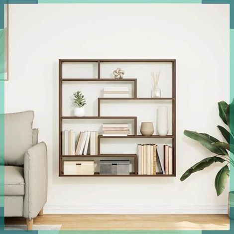 860026 étagère cube murale 7 compartiments chêne fumé bois ingénierie (1/5)