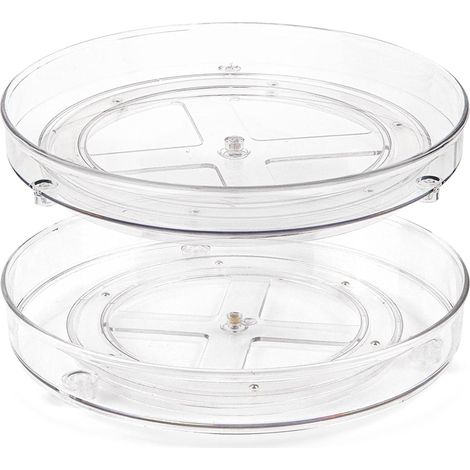 Lot de 2 Plateaux Tournants Cuisine - Plastique Transparent - 27 x 4,6 cm - Rotation 360° - Gain de Place Organisateur - Pour Épices et Salle de Bain (1/5)