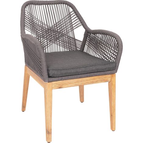 Chaise de jardin HWC-H56b, fauteuil Outdoor chaise accoudoir, résistant aux intempéries corde tressée Rope bois acacia -