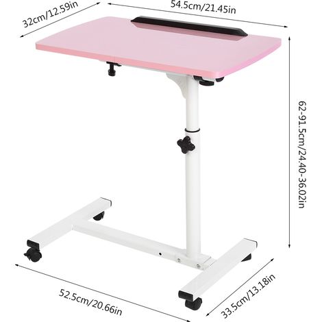 Bureau portable multifonctionnel et amovible pour ordinateur portable avec roulettes, idéal pour le lit, le canapé, les livres et les collations (rose). (1/5)