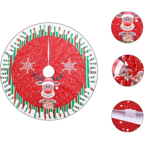 Couverture ronde pour sapin de Noël, couverture en feutre pour sapin de Noël, tablier pour sapin de Noël, couverture ronde pour sapin de Noël avec flocon de neige, motif orignal (rouge, 80 cm) (1/5)