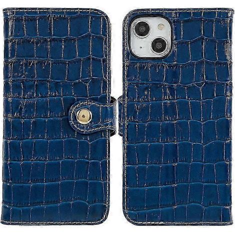 Echtlederhülle für iPhone 14 Plus, Krokodilmuster, rutschfeste Brieftaschenhülle mit Standfunktion, Rundumschutz (1/5)