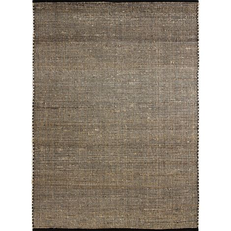 Tapis berbère tissé main en jute et coton noir naturel 160x230 – Motif graphique minimaliste – Pièce artisanale unique – Thedecofactory