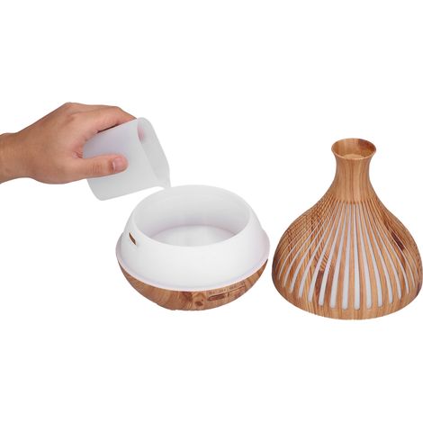 400-ml-Luftbefeuchter aus Holz, ferngesteuerter Aromadiffusor, Ambiente-Nachtlicht, Holzzerstäuber, 100–240 V (Fernbedienung mit integrierter Batterie, helle Holzausführung, europäischer Stecker) (1/5)