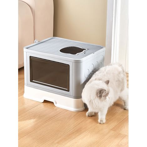 Grande Caisse Chats Litiere Fermée Facile à Nettoyer Haloyo®,48.5 x 36.5 x 38 cm,gris (1/5)