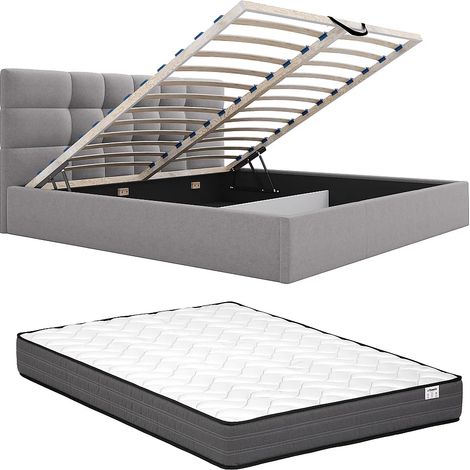 Lit coffre 200 x 200 cm - Tissu - Gris + Matelas - ELIAVA (1/5)
