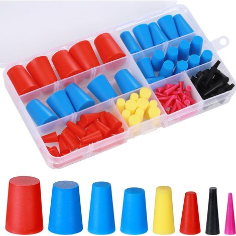 110pcs Bouchon Conique en Caoutchouc de Silicone, 8 Tailles de Bouchons en Caoutchouc de 0,6 cm à 1,6 cm pour Bouchons de Trou, PulvéRisation, PulvéRisation (1/5)