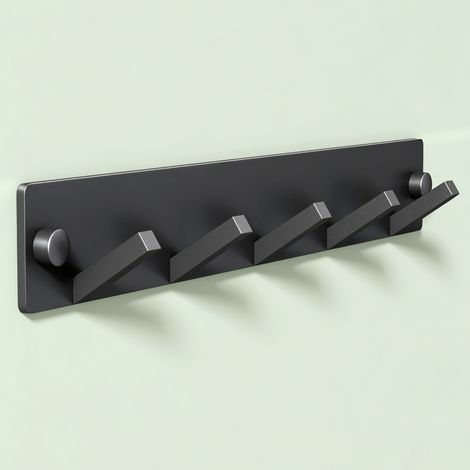 Mai & Mai Kleiderhaken Wandgarderobe Wandhaken aus Edelstahl mit 5 Haken Garderobenleiste Garderobenhaken 30cm Matt schwarz Stalo-05