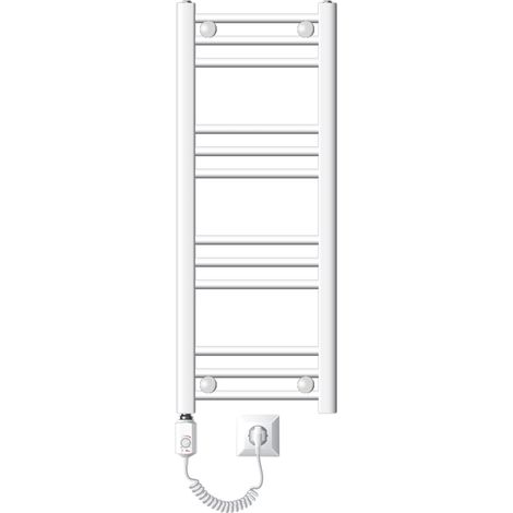 ECD Germany Radiatore Scaldasalviette Elettrico 600W Termoarredo da Bagno Moderno in Acciaio Bianco - 300 x 800 mm - Bianco - Dritto con Attacco Laterale - Scaldasalviette 300x800 mm 600W