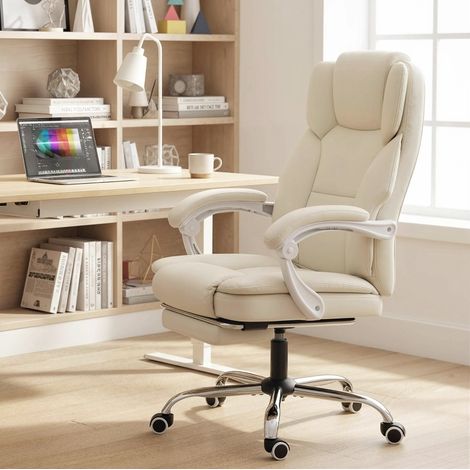 Poltrona ufficio reclinabile in finta pelle beige OKMYHOME (1/3)