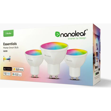 Ampoules intelligentes GU10 Matter de Nanoleaf Essentials, 5 W, 400 lm, RGBCW, lot de 3 pièces. Nanoleaf Ampoules intelligentes GU10 Matter de Nanoleaf Essentials, 5 W, 400 lm, RGBCW, lot de 3 pièces (1/3)
