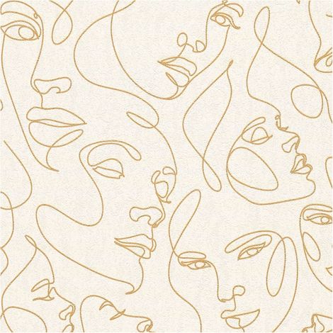 Graphic wallpaper wall Profhome 791722 hot embossed non-woven wallpaper textured design and metallic highlights cream oyster white gold 5,33 m2 (1/5)