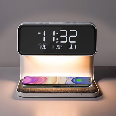 Lampe de chevet tactile une pièce pour chambre à coucher, lumière de réveil avec chargeur sans fil-151106145mm (1/4)