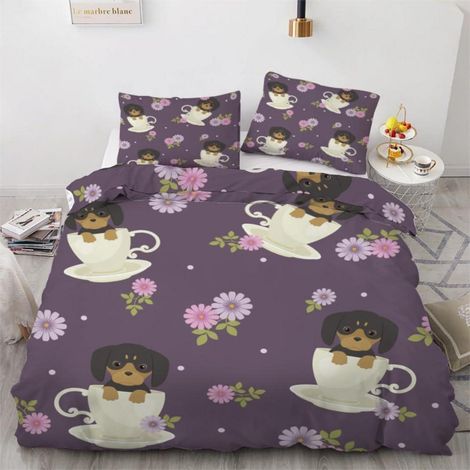 Bettwäsche-Set Dackel 135x200 cm 4-teilig Mikrofaser mit Reißverschluss