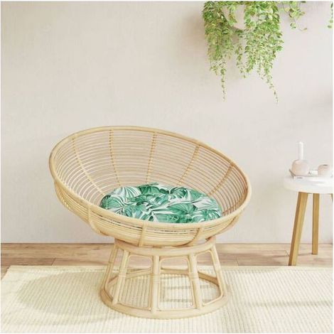 Coussin rond à motif de feuilles, 60 cm de diamètre, 11 cm de hauteur, en tissu Oxford. (1/4)