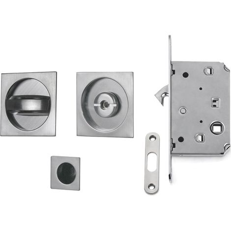 KIT SERRATURA QUADRO PER PORTE SCORREVOLI col. Cromo satinato