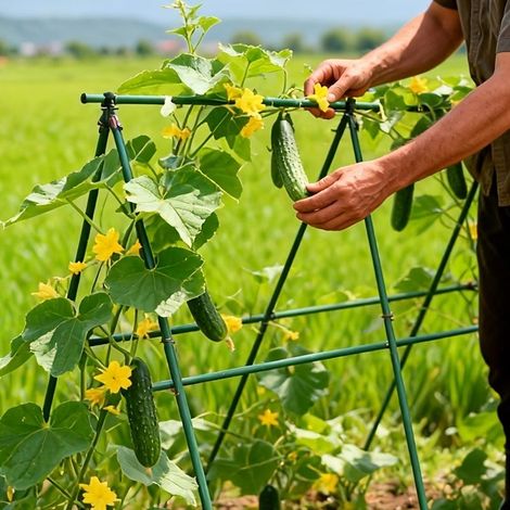 40pcs support de jardin vert, (18 poteaux + 11 tuyaux de connexion + 8 boucles + 3 A-fourchettes), cadre d'escalade de haricot de concombre de raisin (1/5)
