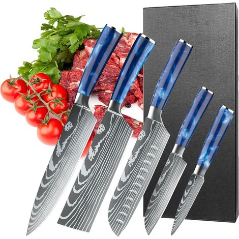 Juego de cuchillos, acero inoxidable de alto contenido en carbono, diseño ergonómico. (1/2)