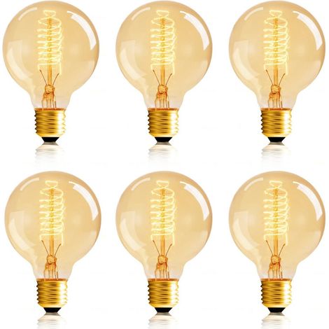 Lot de 6 Ampoules Edison Globe G80 vintage filament spiralé E26 120V 60W ambrée dimmable décorative