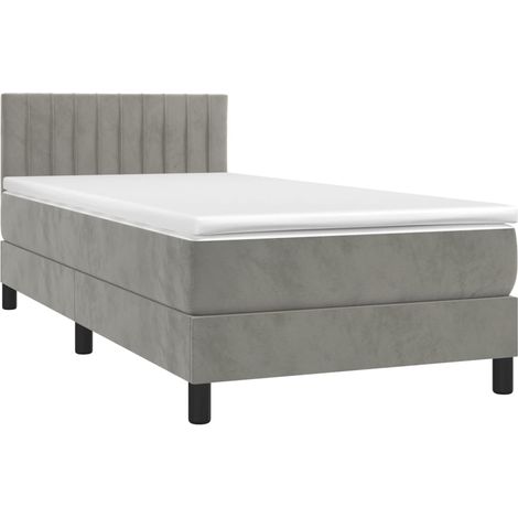 Sommier à lattes de lit et matelas Gris clair 100x200cm Velours vidaXL (1/5)