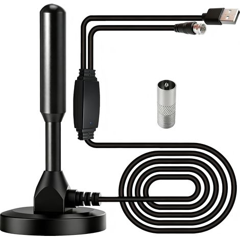 Antenne TV Intérieur Antenne TNT HD avec Amplificateur de Signal Intelligent Réception 360° Longue Portée Compatible 4K 1080P pour Toutes Les Chaînes (1/5)
