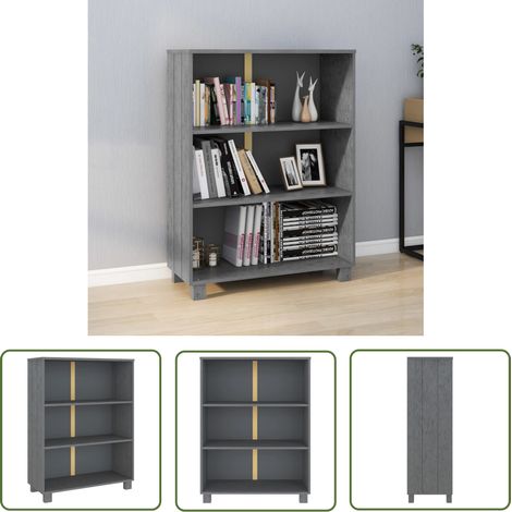 The Living Store Bibliothèque HAMAR Gris foncé 85x35x112 cm Bois de pin massif - Bibliothèque - Meuble De Rangement - Étagère - Bibliothèque Design - Bibliothèque Bois (1/5)