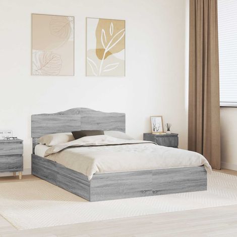 Cama con almacenamiento con cabecera Gris 140 x 200 cm