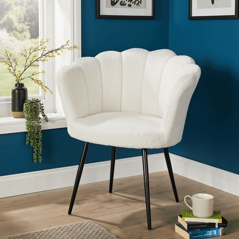 Elegant Scallop Round Back White Chair Compact Stylish Accent Seating Furniture (1/5)