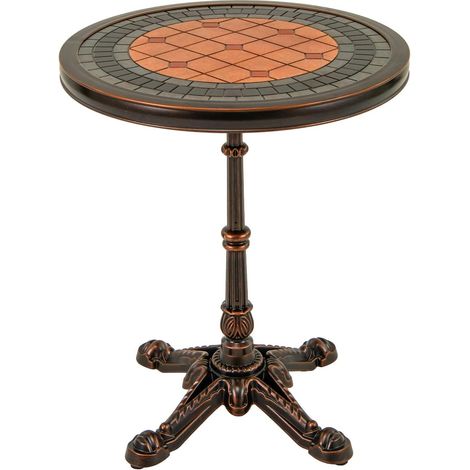 GOPLUS Table Basse Exterieur en Fonte d’Aluminium, 60 x 60 x 73 CM, Table d'Appoint Ronde de Patio Résistante aux Intempéries avec Patins Réglables, Idéal pour Balcon, Terrasse, Salon