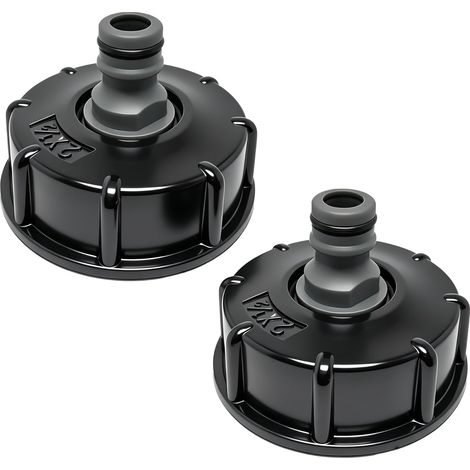 Lot de 2 adaptateurs de réservoir IBC avec filetage intérieur, valve à tétine - Convient pour les couvercles de réservoir S60 x 6 1/2" (couvercle perforé) comme raccord de réservoir d'eau de (1/5)