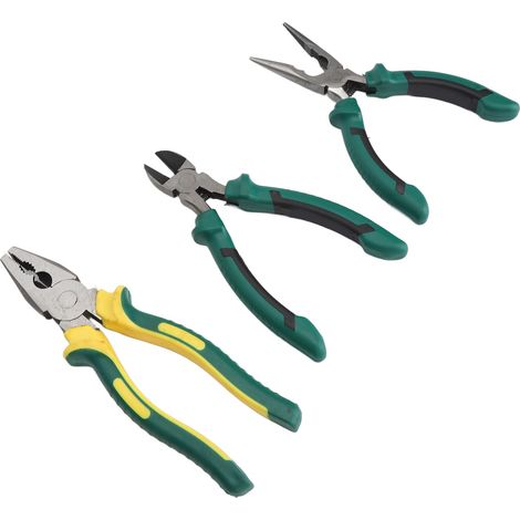 Lot de 3 pinces acier : pince coupe diagonale 15 cm, pince bec effilé 20 cm, outil bricolage polyvalent pour électricien (1/5)