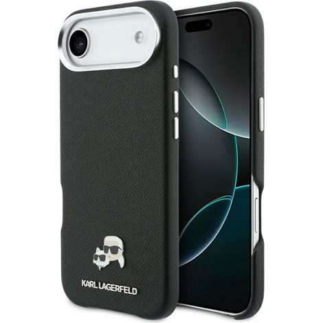Coque Saffiano MagSafe pour iPhone Air noire avec épingles à tête Karl & Choupette Karl Lagerfeld et Choupette (1/5)