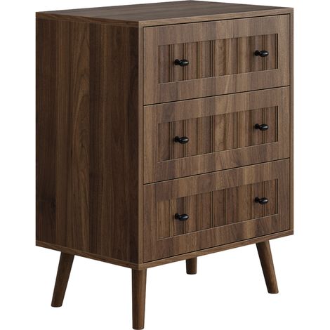 Kommode mit 3 Schubladen aus MDF in Nussbaumoptik, Kiefernholzbeine, MODENUIT (1/5)