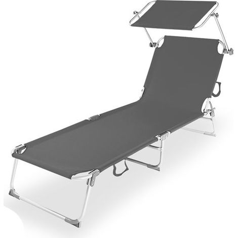 Chaise longue pliante - JUANIO - Bain de soleil - Aluminium - Pare-soleil réglable - Pliable (1/3)