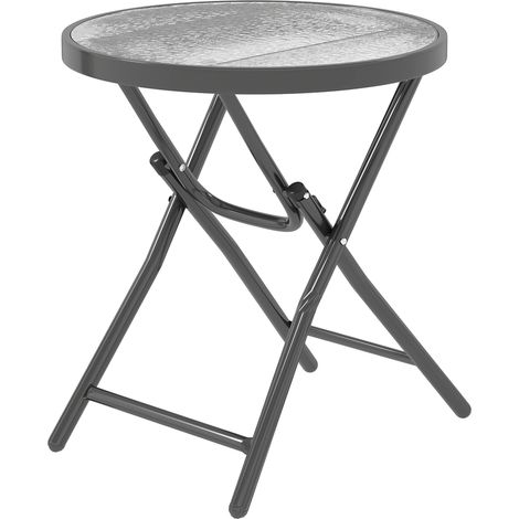 Table basse bistro ronde pliable métal noir verre trempé Ø60 x H50 cm