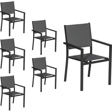 Set di 6 sedie imbottite in alluminio antracite - textilene grigio