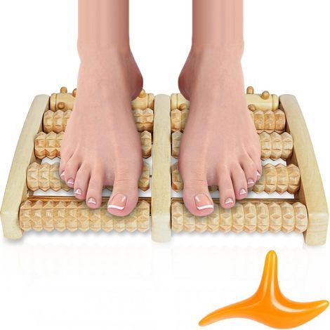 Rouleau de Massage Pieds Bois, Masseur Pieds en Bois avec à Trois Pointes en Bâton D'Acupression, Pied Rouleau pour Relaxation de Acupression Soulager Fasciite Plantaire, Soulagement du Stress (1/5)
