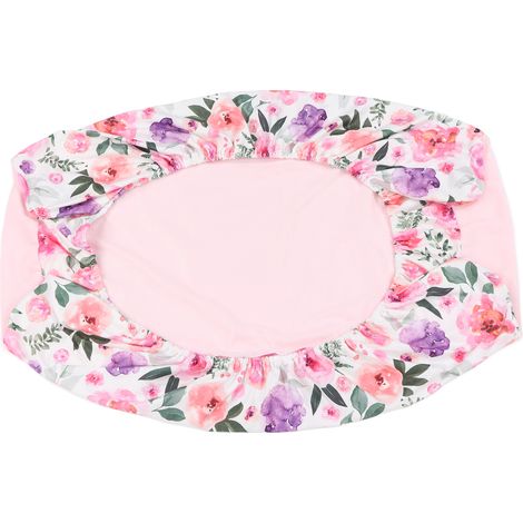 Housse de matelas à langer douce et agréable pour la peau, imprimée avec style, amovible, pour bébés et jeunes enfants, à fleurs roses et en peluche rose. (1/5)