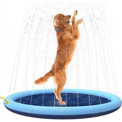 Alfombra rociadora para perros y niños, Piscina para perros de 170 cm de grosor con rociador, Alfombra de agua, Fácil conexión y diversión (1/5)