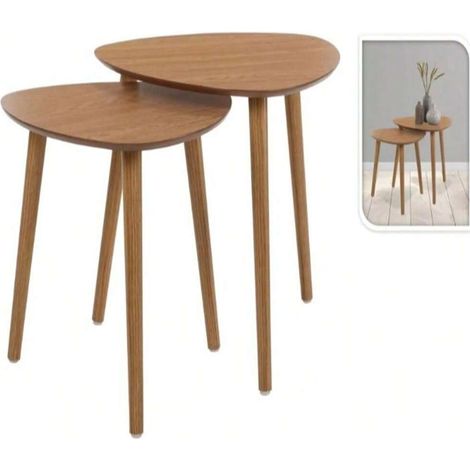 Ensemble de 2 tables d'appoint élégantes, tables basses au design rétro pour le salon, stables et durables, en bois, à monter soi-même, dimensions : petite (41 x 40 cm), grande (45 x 44,5 cm) (1/4)