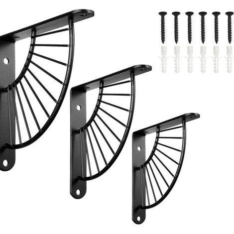 3PCS Support d'étagère Murale Noire 150×150MM Robuste Equerre Metal Etagere Support Etagere Mural Fixation Charge Maximale 50KG