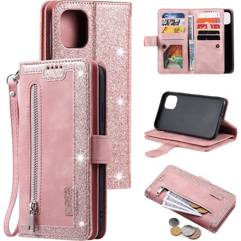 Compatible avec Samsung Galaxy A56. Étui en cuir PU avec fermeture éclair et portefeuille à 9 emplacements pour cartes - Noir multicolore (1/5)