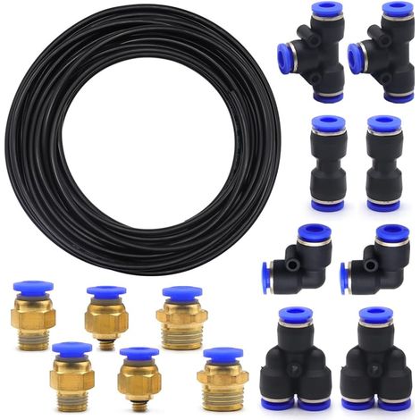 10 M Tuyau Pneumatique, 6mm x 4mm PU Noir, 14 Raccords Rapides Y T L I, Pour Outils Air Comprimé (1/5)