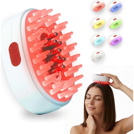 7-1 rouge lumière cheveux pinceau peigne,vibration électrique rouge lumière cuir chevelu masseur-applicateur d'huile pour les soins de cheveux plus plein-Looking,massage cuir chevelu pour la tête Spa