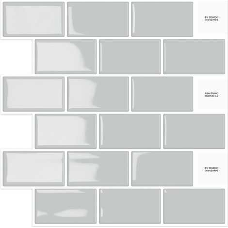 Credence Adhesive pour Cuisine Stickers Carrelage Metro Carreaux Adhesif Mural Salle de Bain,Gris(10-Pièces,30.5x 30.5cm)