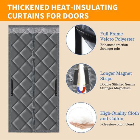lalago Rideau Isolant Thermique avec Magnétique, 70x200cm Isolant Thermique Isolation Porte, Rideau de Porte Magnétique à Isolation Thermique, au Froid et au Bruit, Adapté aux Animaux (sans Fenêtre) (1/4)