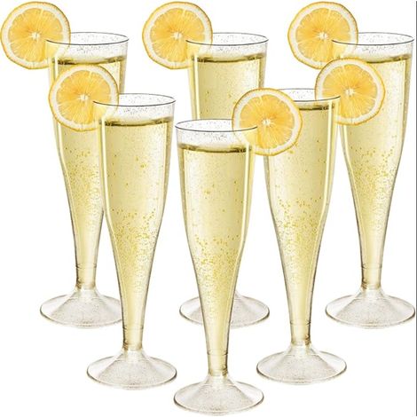 Champagne Flute Plastic Gold Glitter Glass Reusable Elegant Cup for Weddings Birthdays Parties Garden (1/5)