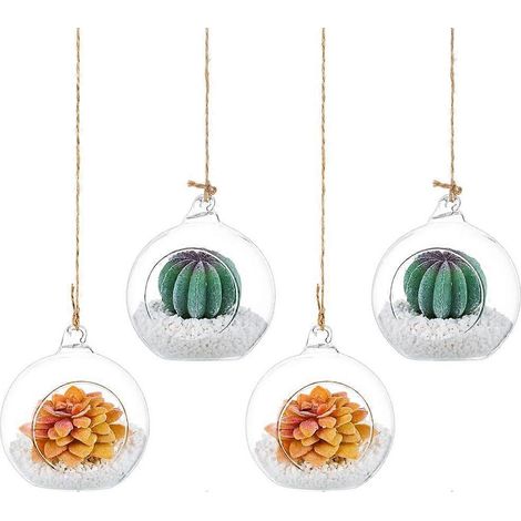Lot de 4 globes en verre de 8 cm de diamètre pour bougies chauffe-plat suspendues, parfaits pour terrariums, plantes succulentes, jardinières, décoration intérieure et extérieure, idées cadeaux à fair (1/4)