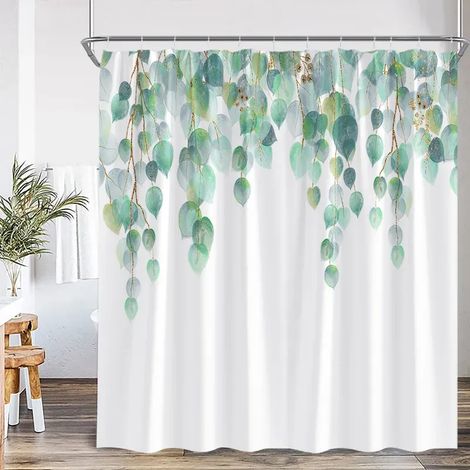 Tenda da doccia con foglie blu, motivo floreale ad acquerello, foglie di eucalipto, moderna e semplice, decorazione per il bagno in tessuto, tende da bagno con ganci, 150x180 cm - 60x70 pollici